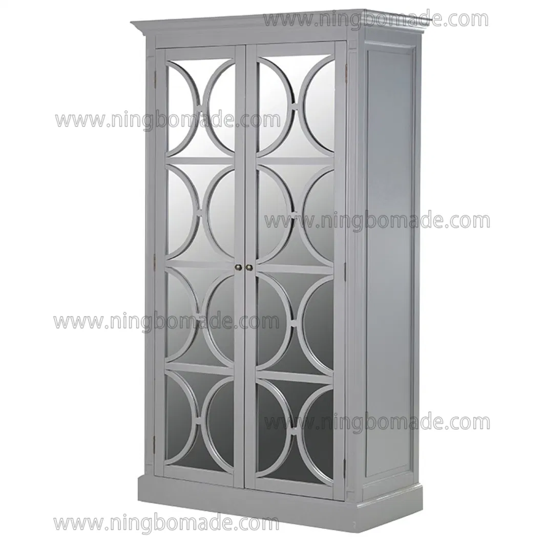 Coastal English House Furniture Poplar Wood 2 Doors Wardrobe with Mirror Doors