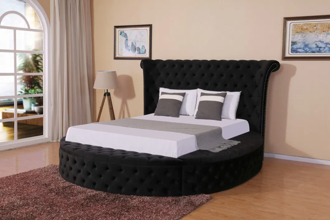 OEM Huayang Customized Home Furniture Upholstered Beds Wooden Bedroom Double Round Bed
