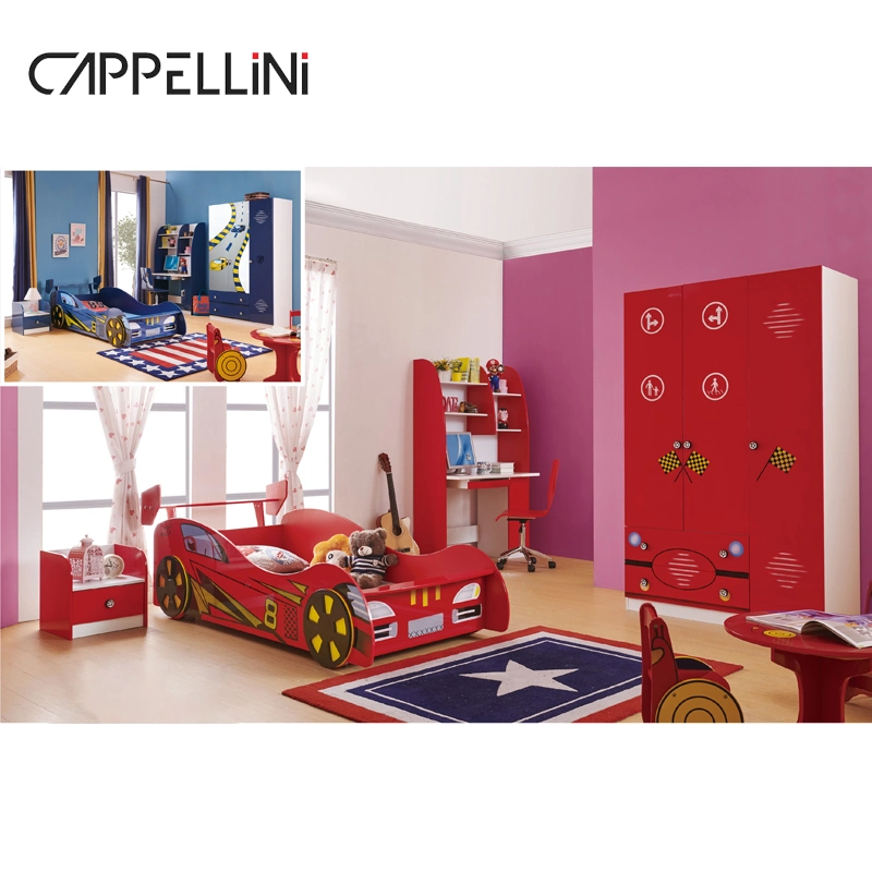 Popular Hot Sale Car Design Boy Room Children Bed Bookshelf Wardrobe Sets Home Wooden Kids Bedroom Furniture