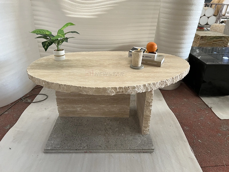 Nordic Style Marbling Coffee Table Natural Cut Hot Popular Retro Oval Travertine Marble Dining Table Italian Bedroom Living Room Sofa Coffee Table