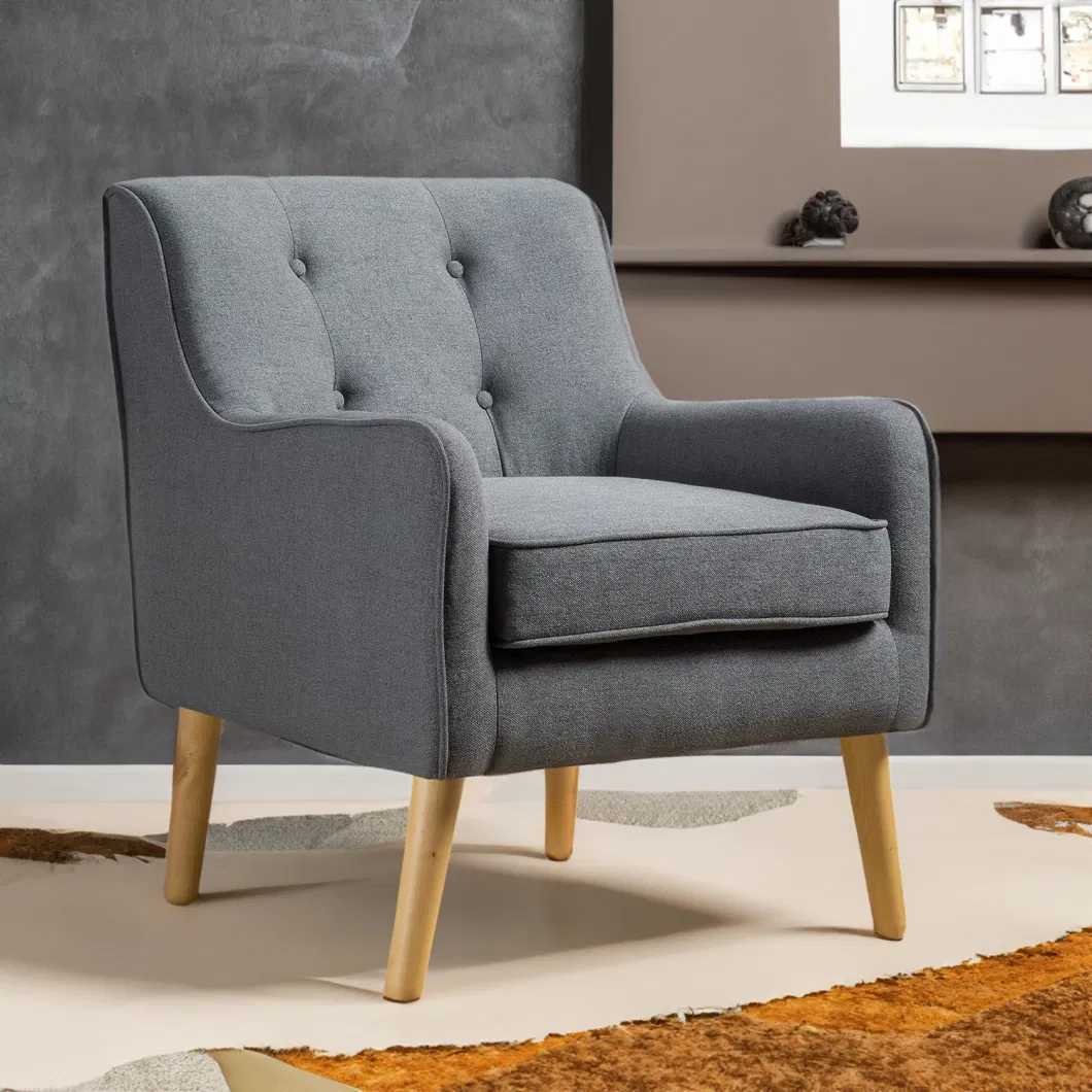 Huayang Modern Tufted Single Sofa Armchair with Wood Legs Upholstered Reading Chair