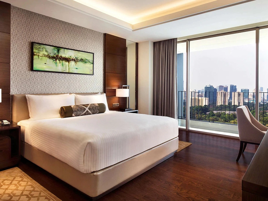 5 Star Hotel Bedroom Furniture Equipment Supplier Double King Size Hotel Bed Wooden Hotel Bedroom Sets