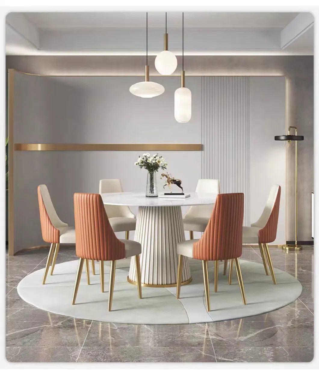 Modern Living Room Rock Board Furniture PU Leather Facing Round Dining Table