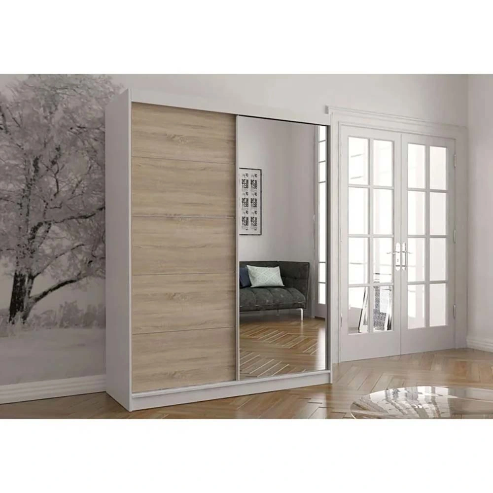 Modern Stylish Design Bedroom Wooden Wardrobe Wooden Furniture with Mirror Sliding Door