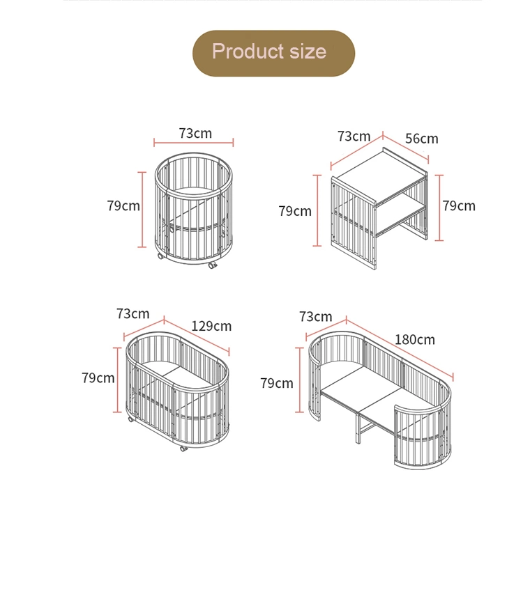 Solid Pine Wood Baby Bed Furniture with Swing Function Bedroom