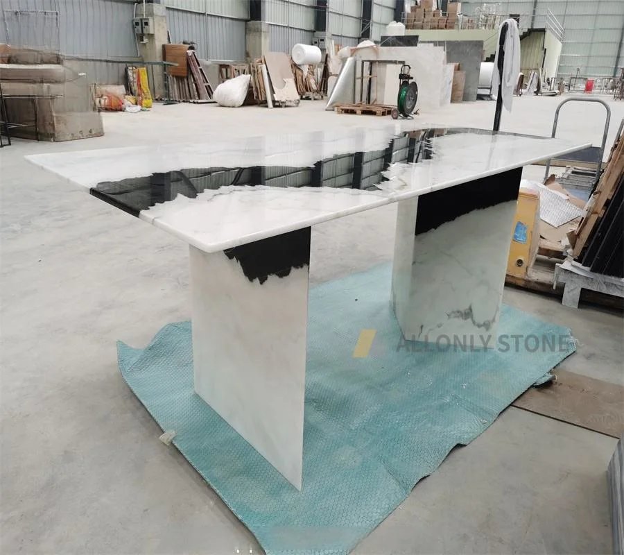 Living Room Furniture Restaurant Table Design Panda White Marble Dining Table Set