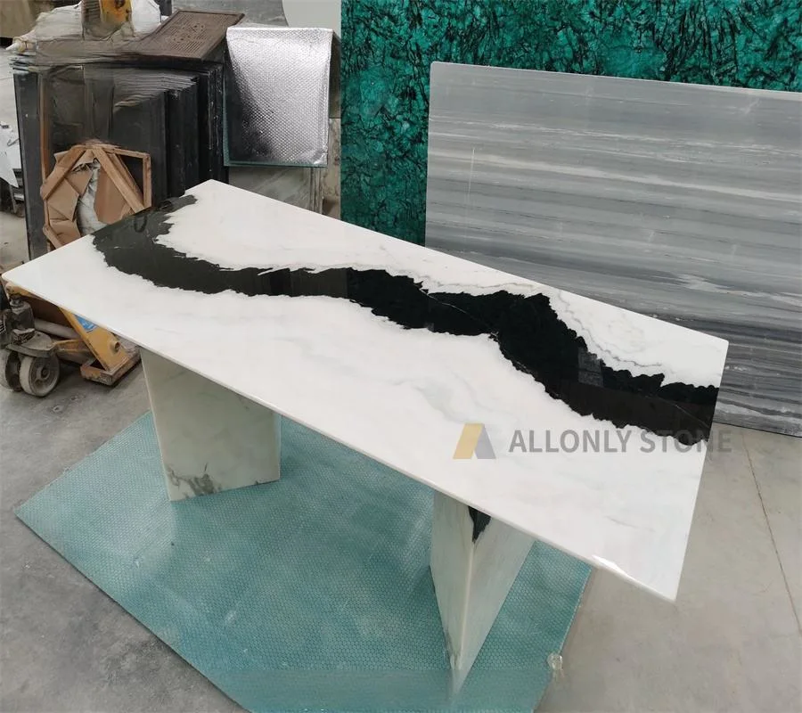 Living Room Furniture Restaurant Table Design Panda White Marble Dining Table Set