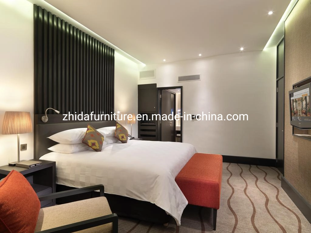 Modern Apartment Hilton Holiday Inn Hotel Furniture Design Bedroom Set King Size Bed with Wooden Headboard Wall