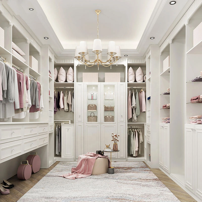 Fashion Bedroom Furniture Walk-in Closet Painted Design Factory Price Customized Solid Wood Wardrobe for Villa