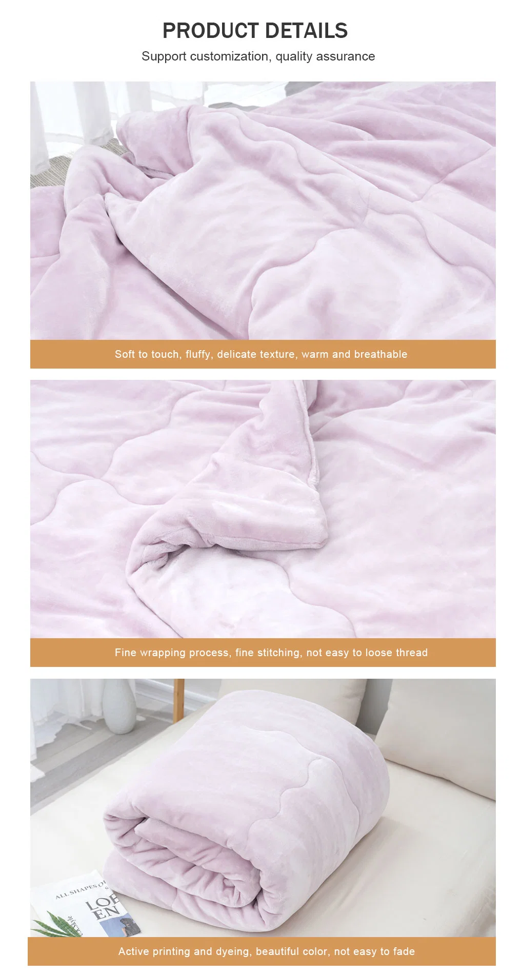 Factory Custom Super Soft Flannel Winter Warm Plain Hotel Bedroom Bedding Set Polyester Quilts