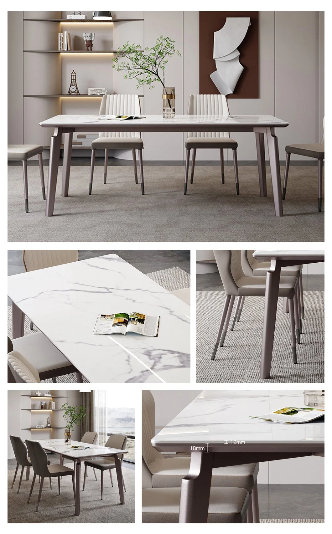 Foshan Sintered Stone Rustic Style Quartz Top Dining Table Interior Home Furniture