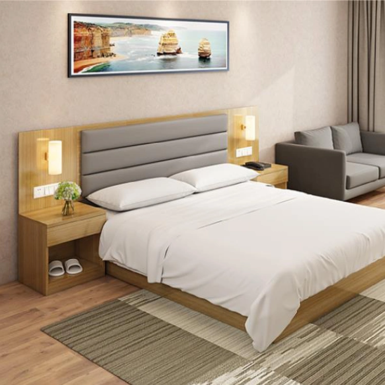 Hotel Apartment Bedroom Furniture Designer Rubber Solid Wood Frame Full Queen King Hotel Wood Bed Furniture