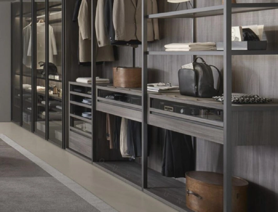 Master Bedroom Closet Furniture with Shelves Drawers Modern Corner Wardrobe