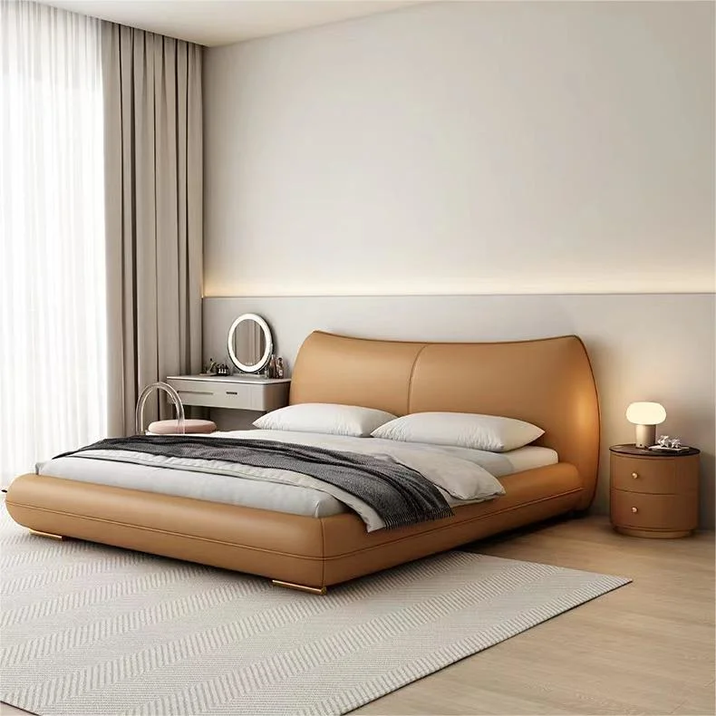 Italian Minimalist New High-End Light Luxury Modern Master Leather Double Bedroom Furniture