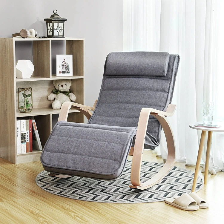 Natural Wood Color Living Room Recliner Chair/ Leisure Rocking Armchair with Bag for Bedroom