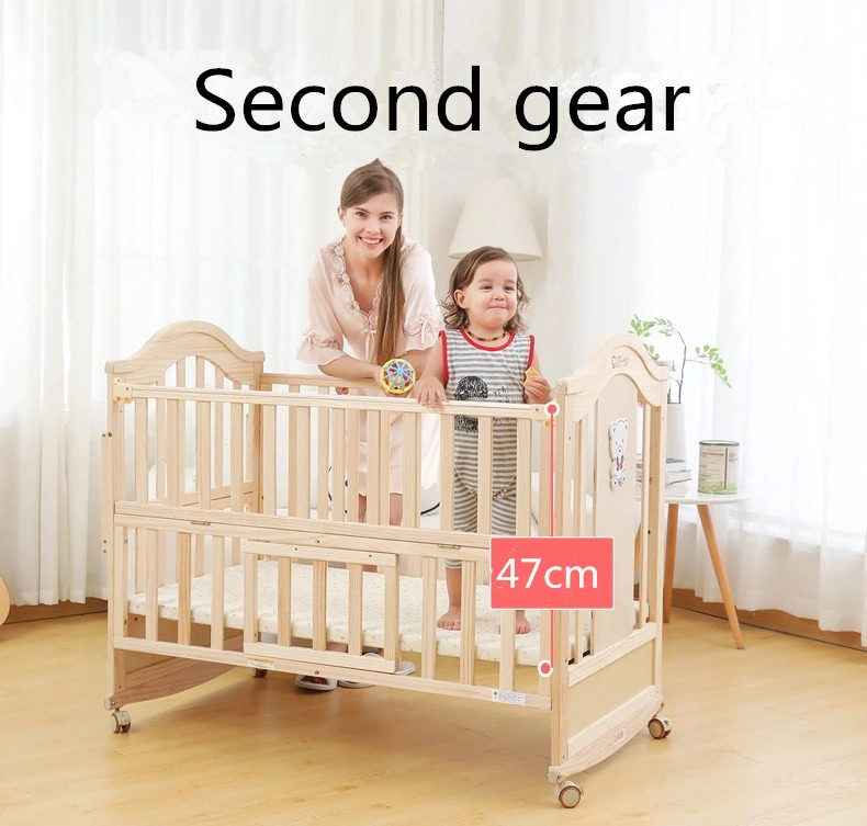 Modern Baby Bedroom Bedside Crib Attached to Adult Bed Wooden Cherry Color Baby Bed Cot