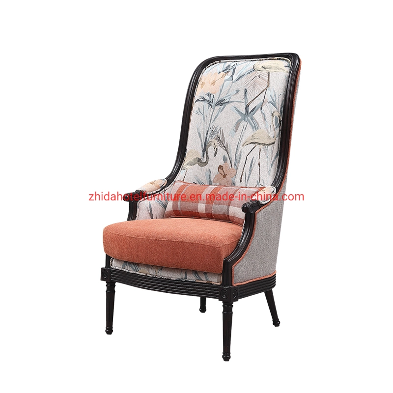 High Back Chinese Style Black Wooden Living Room Chair for Hotel Lobby