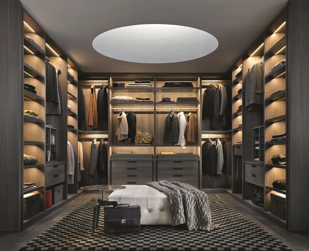 Prima Modern Bedroom Man Walk in Closet Custom Lightings Wardrobe