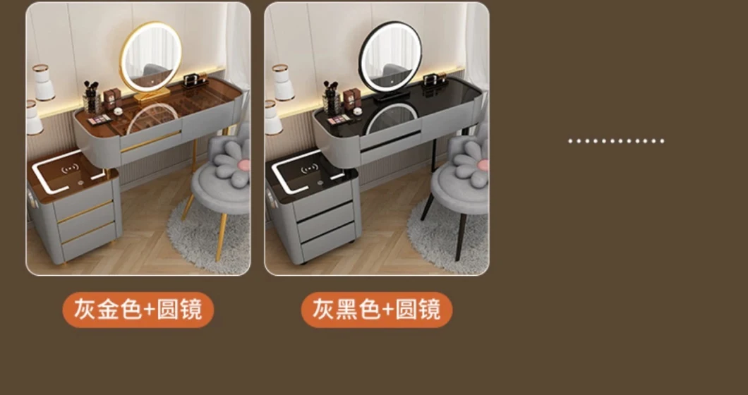 Bedroom Multifuncitional Vanity Dressing Table with LED Light Modern Smart Intelligent Dresser with Metal Legs Wireless Charging Bluetooth Audio
