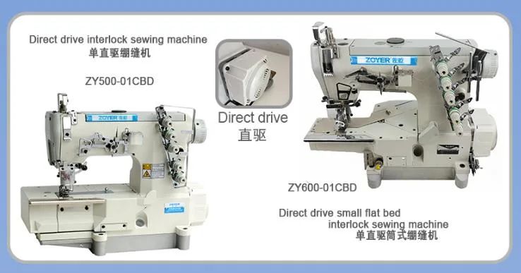 Zy600-33da Zoyer Cylinder Bed Right Side Cutter Interlock Sewing Machine with Direct Driver Auto Trimmer and Elastic Device