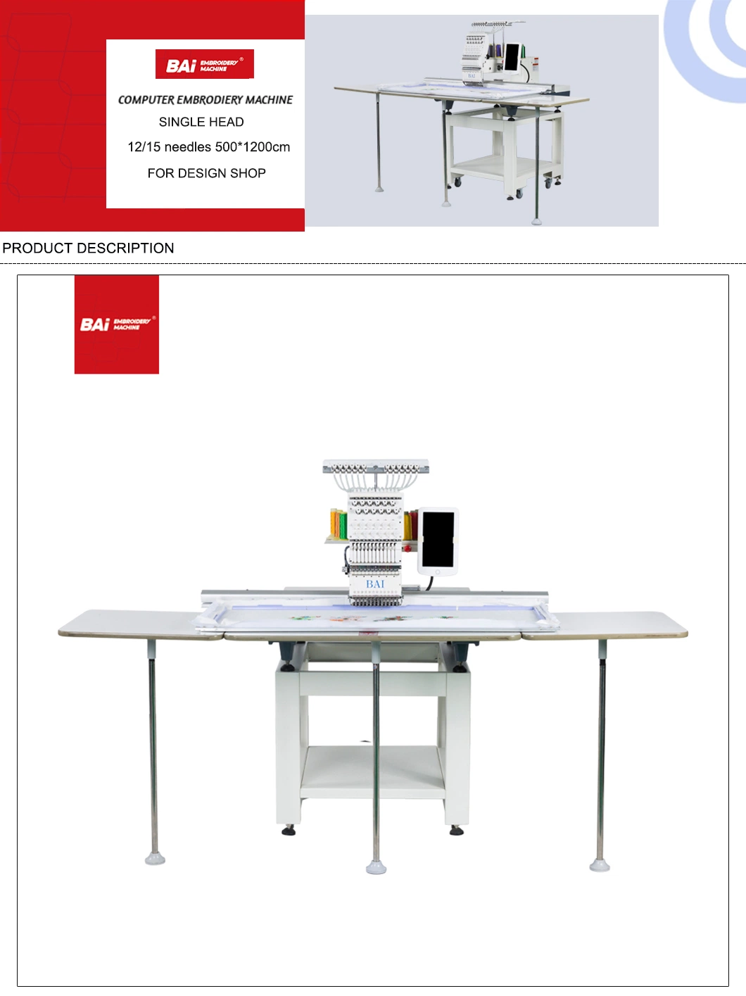 Bai Multi Needles Cheap Single Head Computerized Hat T-Shirt Flat Embroidery Machine with New Technology