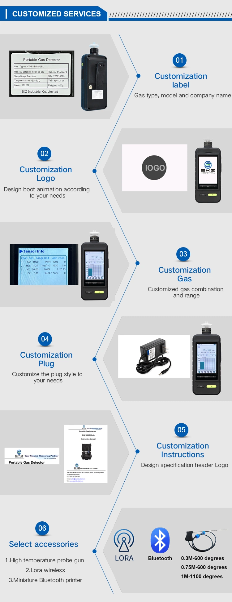 Smart Sensor Gas Detector Pump Suction Combustible Harmful Oxygen Gas Detector and Alarm Device