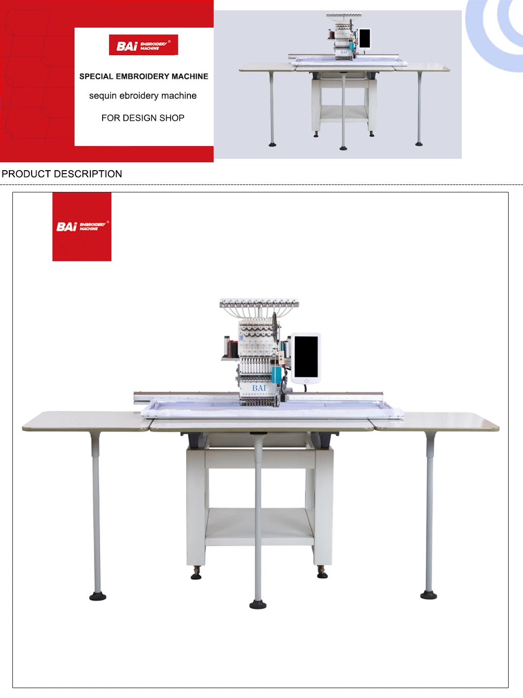 Bai Computerized High Speed Apparel Textiles Sequin Embroidery Machine for Bussniness