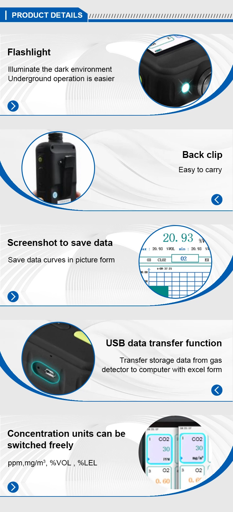 Smart Sensor Gas Detector Pump Suction Combustible Harmful Oxygen Gas Detector and Alarm Device