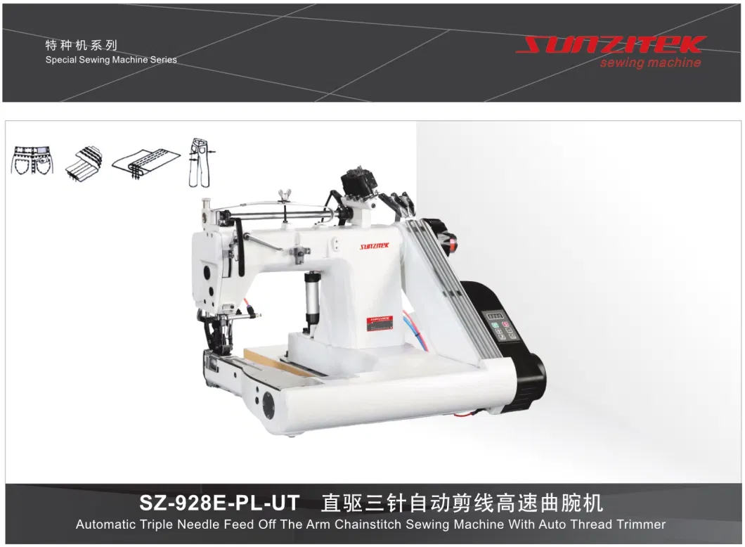 Sz-928e-Pl-Ut Automatic Triple Needle Feed off The Arm Chainstitch Industrial Sewing Machine with Auto Thread Trimmer