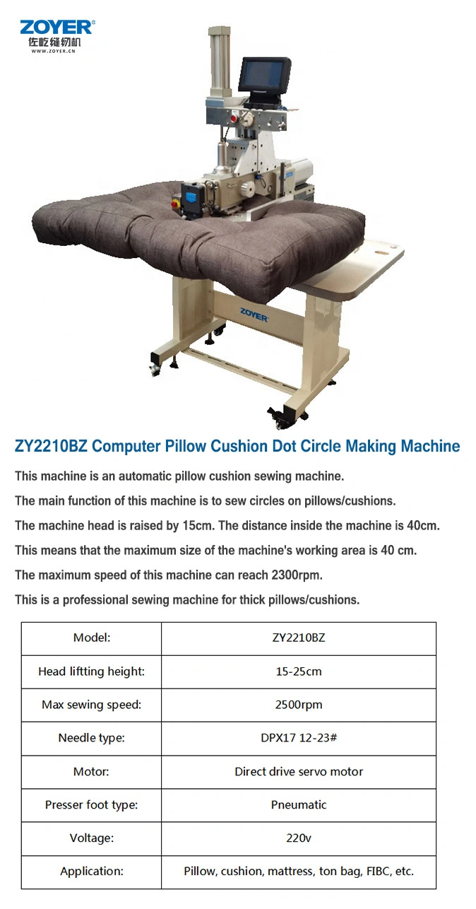 Zy2210bz Zoyer High Speed Computerized Pillow &amp; Cushion Stitching Bar Tacking Industrial Sewing Machine