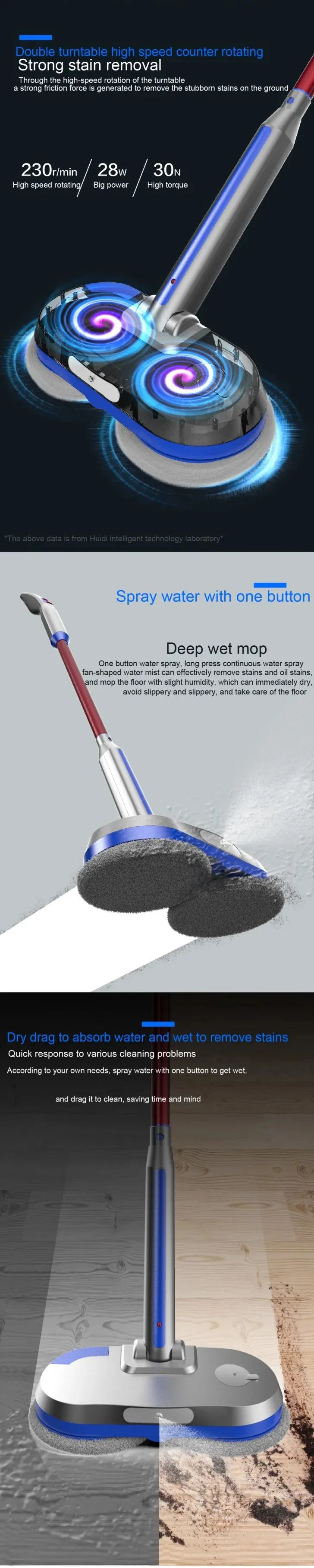 Electric Mops Cordless Water Jet Spin Cleaning Brush Mop Scrubber Powerful