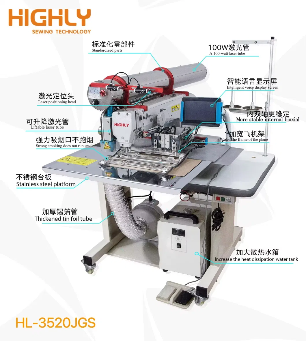 Highly Round Tube Automatic Garment Clothing Pocket Opening Sewing Machine with Laser Cutter