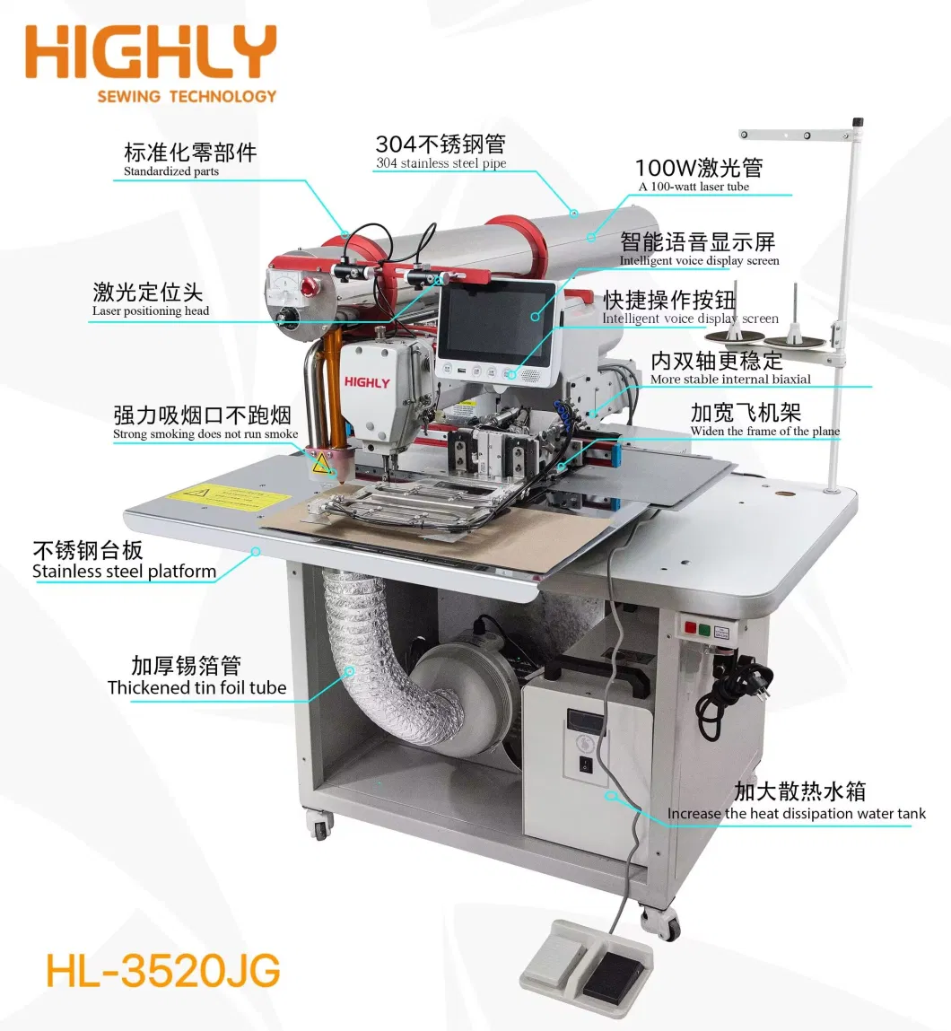 Highly Round Tube Automatic Garment Clothing Pocket Opening Sewing Machine with Laser Cutter