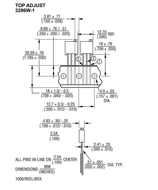 Trimmer 50K Ohm 0.5W PC Pin Top 3296W-1-503lf
