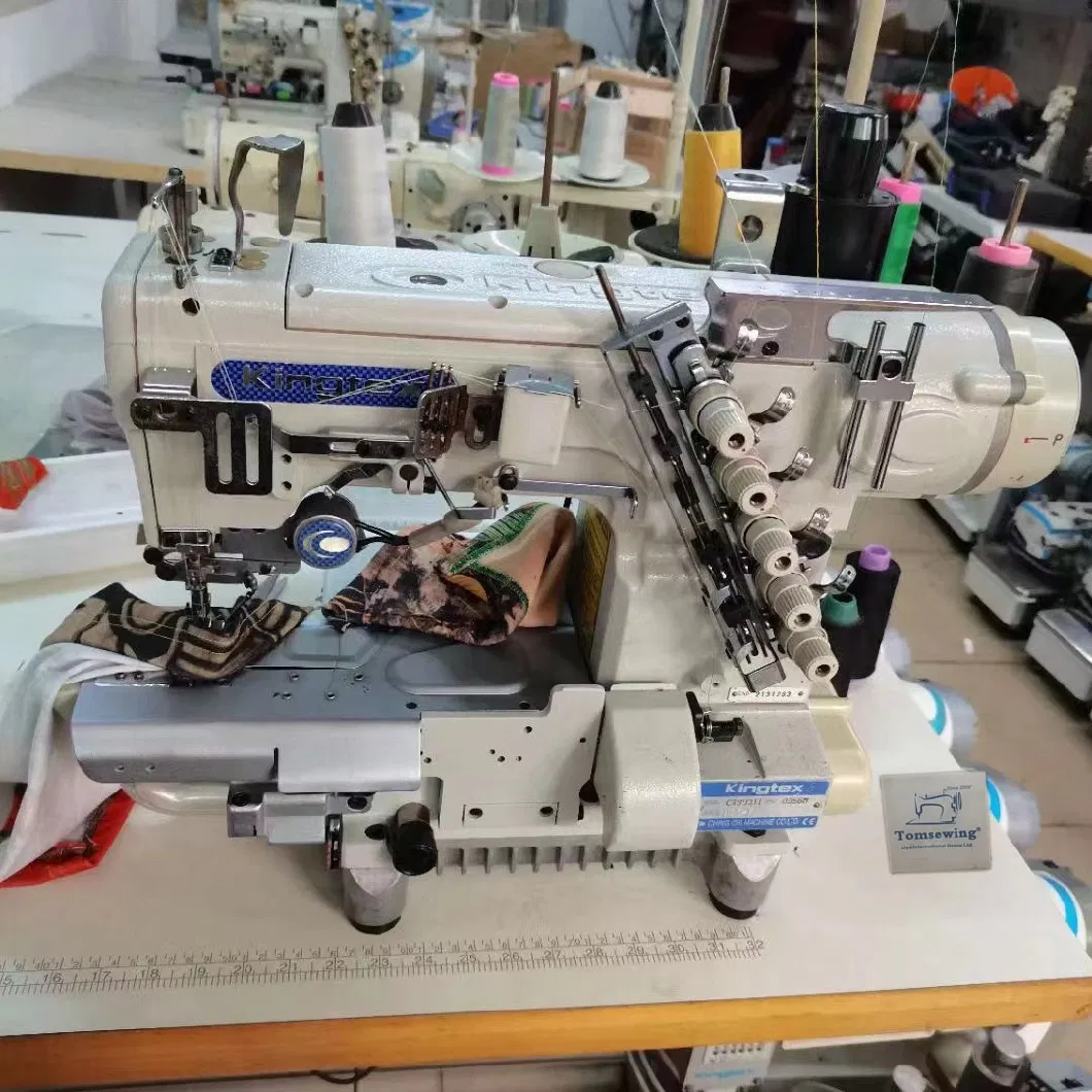 Used Coverstitch Sewing Machine Kingtex Cylinderbed Interlock with Left Hand Knife Cutter