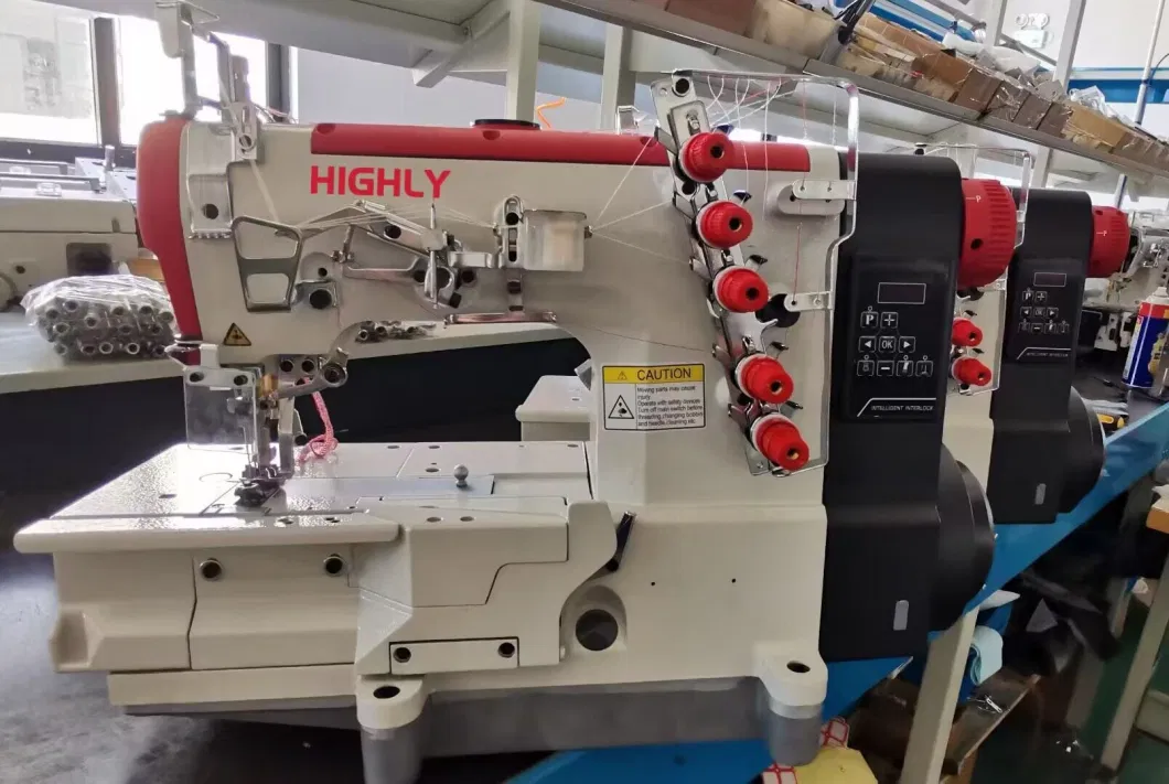 Direct Drive High Speed Flat Bed 3 Needle 5 Thread Interlock Stretch Sewing Machine