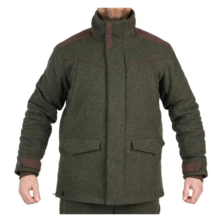 Good Quality Waterproof Warm Wool Silent Hunting Jacket Green with Fleece Lining