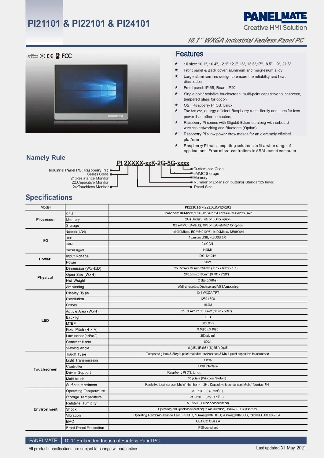 Customized Industry OEM ODM Raspberry Cm 4 2g 8g USB Can Ports Touchscreen Panel PC