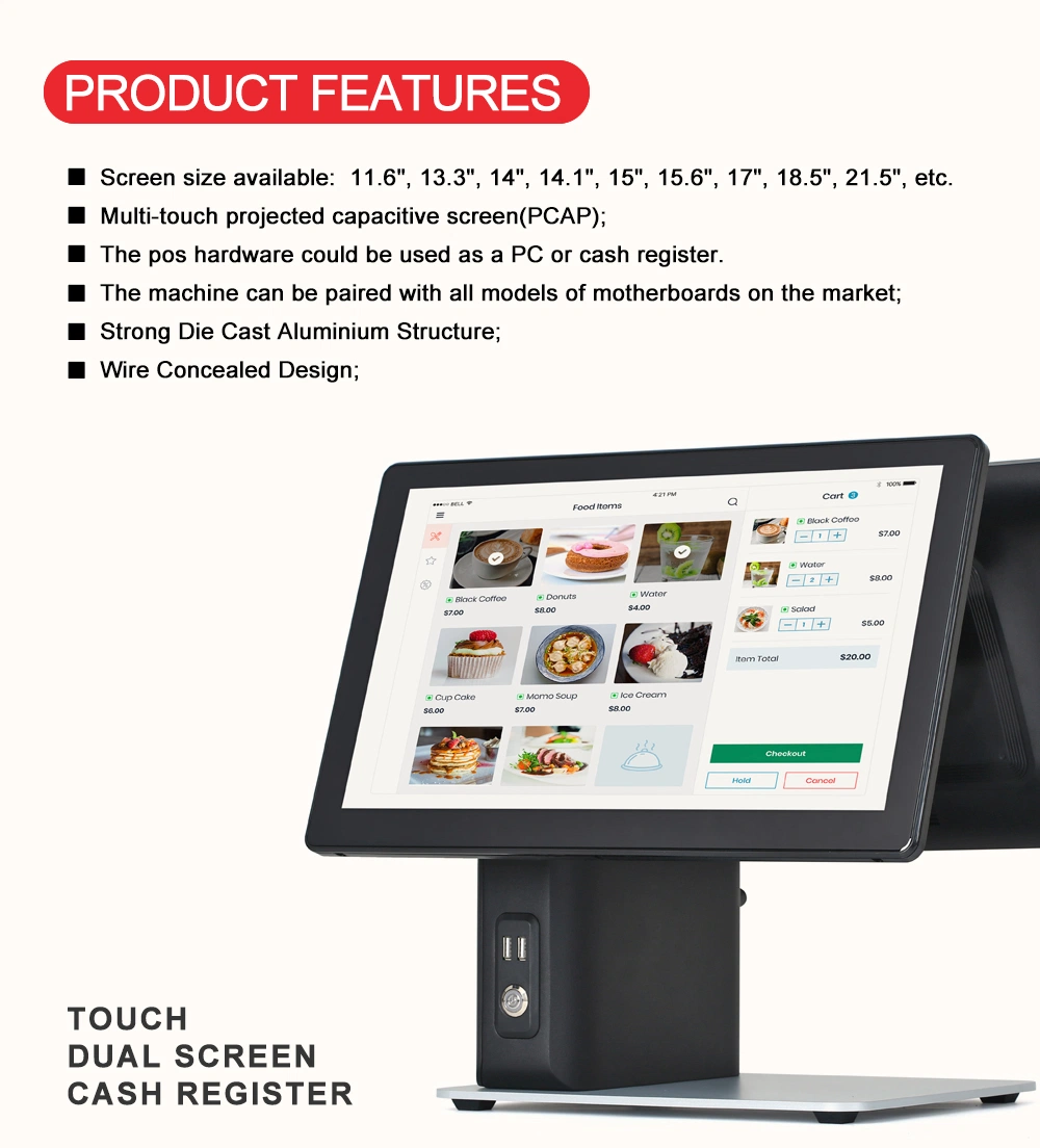 3%off CE Certificate All in One POS Hardware 15.6&quot; Dual Touch Screen Android OS POS Terminal