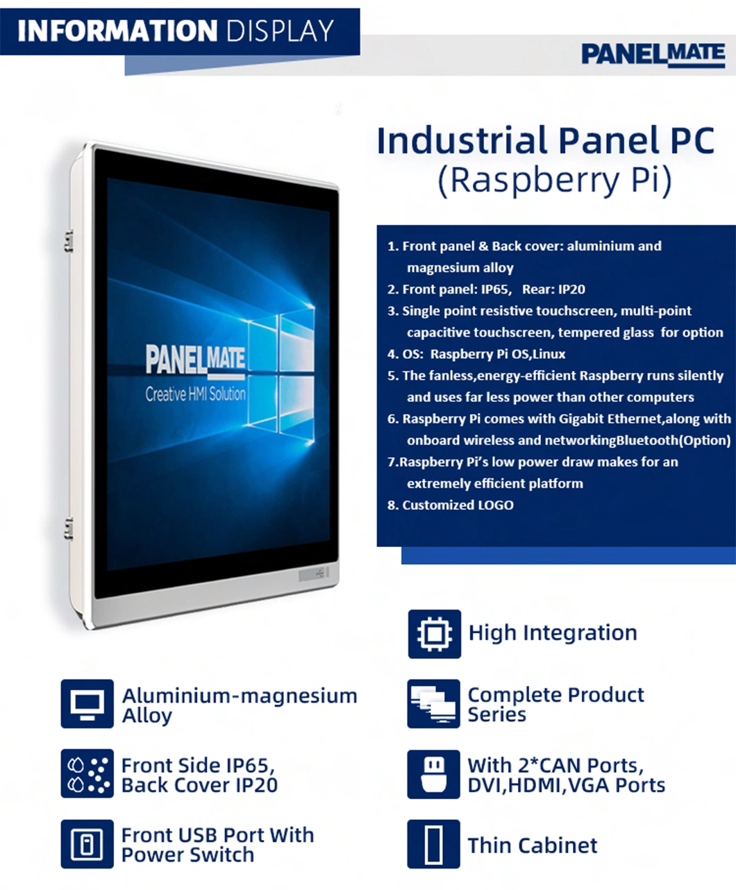 Customized Industry OEM ODM Raspberry Cm 4 2g 8g USB Can Ports Touchscreen Panel PC