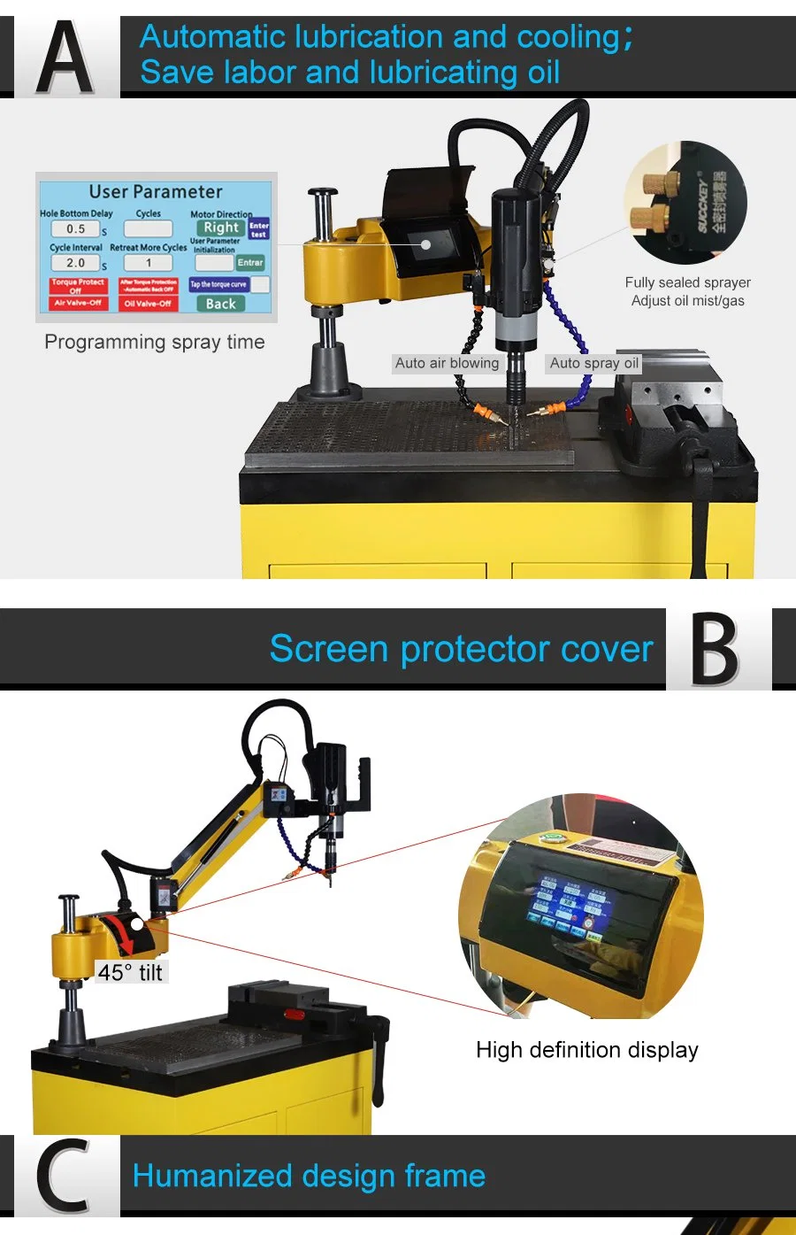 HD Touch Screeen Auto Oiling and Deslagging Tapping Machine