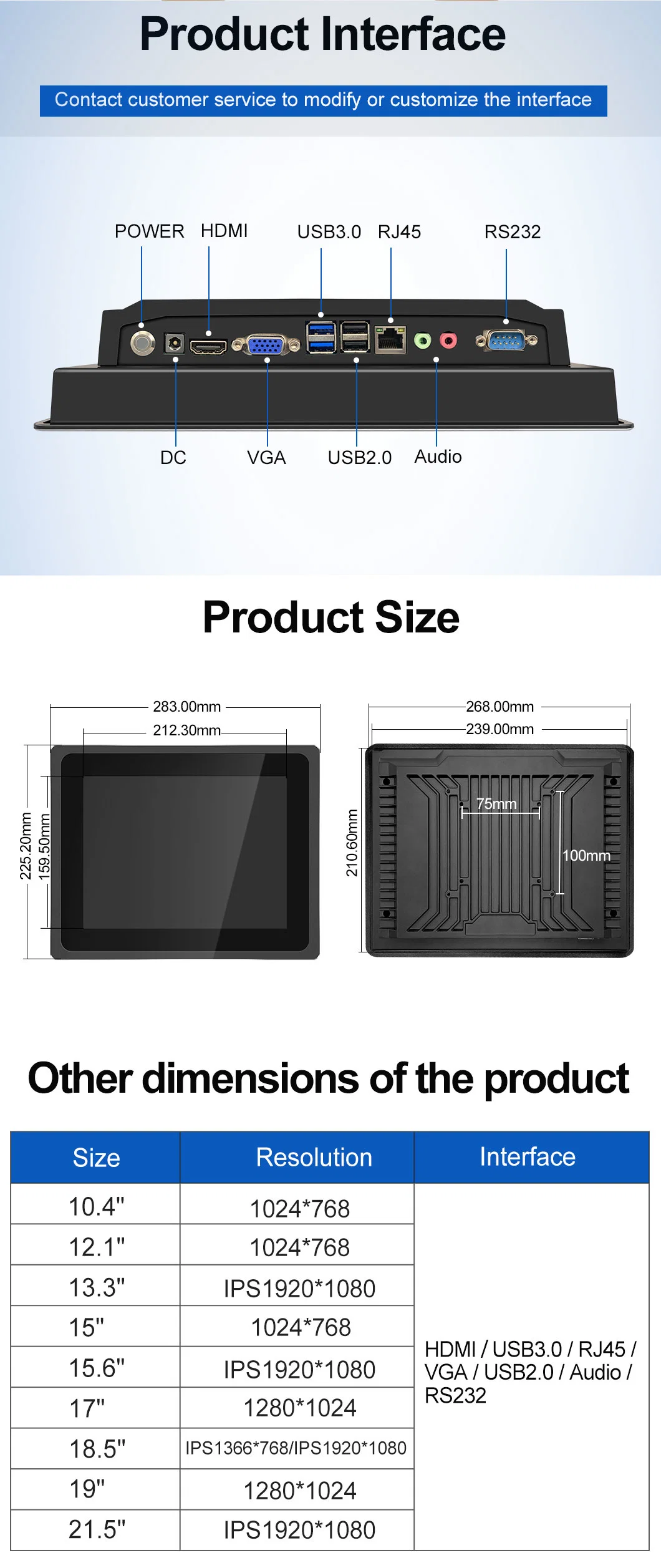 10.4 12.1 15 17 19 Inch RS485 RS232 IP65 Waterproof Aluminum All in One PC Touchscreen Fanless Industrial PC I3 I5 I7