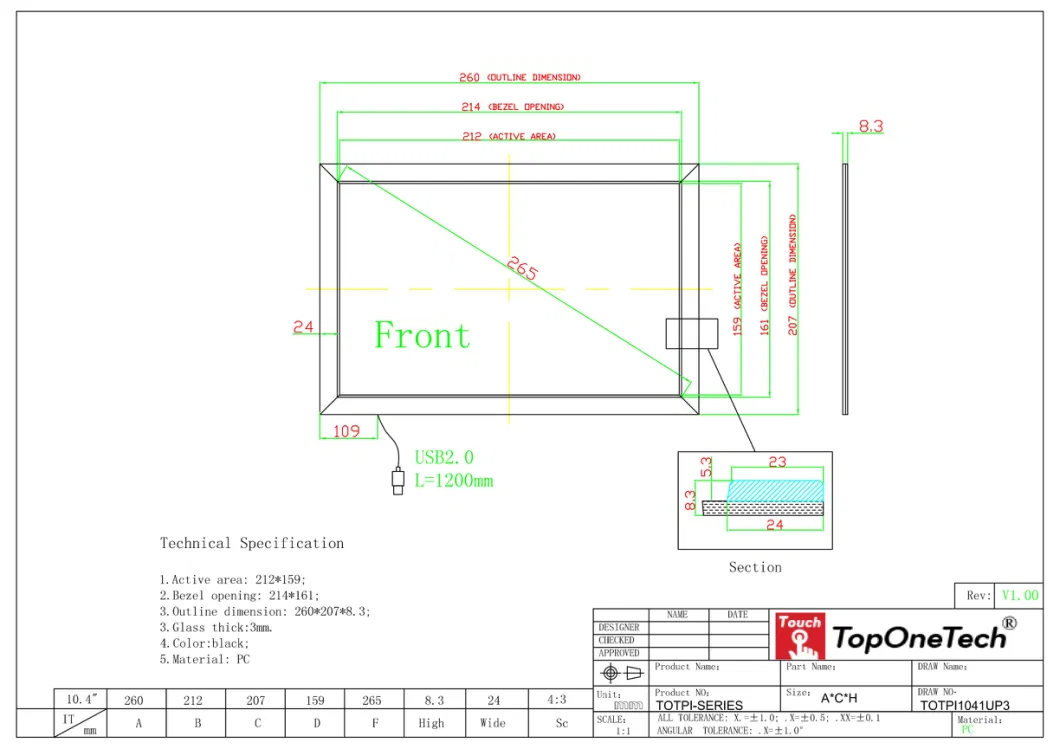 10.4 Inch Infrared IR 4: 3 Touchscreen Components for Air Optical Bonding Break-Resistant Glass USB Interface