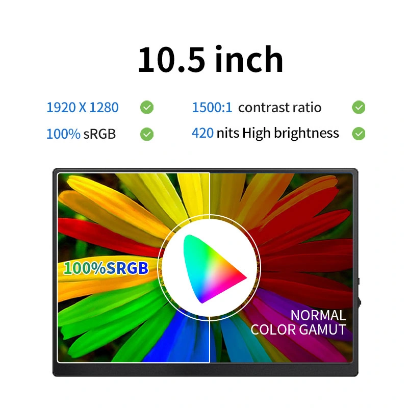 10.5 Inch 1280p Portable Monitor 100%Srgb 420nits IPS Mobile Display Second Screen