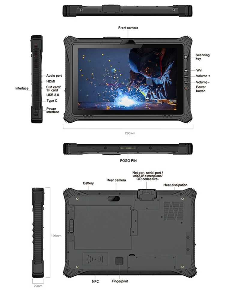 10.1 Inch Industry IP67 Rugged Tablet PC Wins10 8g RAM 128GB GPS RJ45 Camera Rear 5.0MP Fingerprint Industrial Rugged Tablet PC