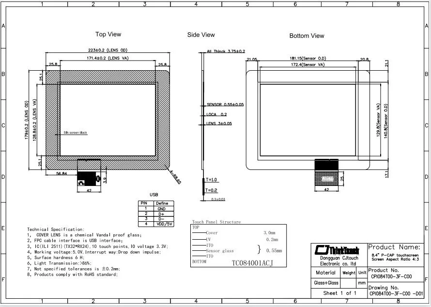 China Factory Manufacturer OEM ODM Custom 8.4 Inch TFT LCD 10points Capacitive Touch Screen Panel