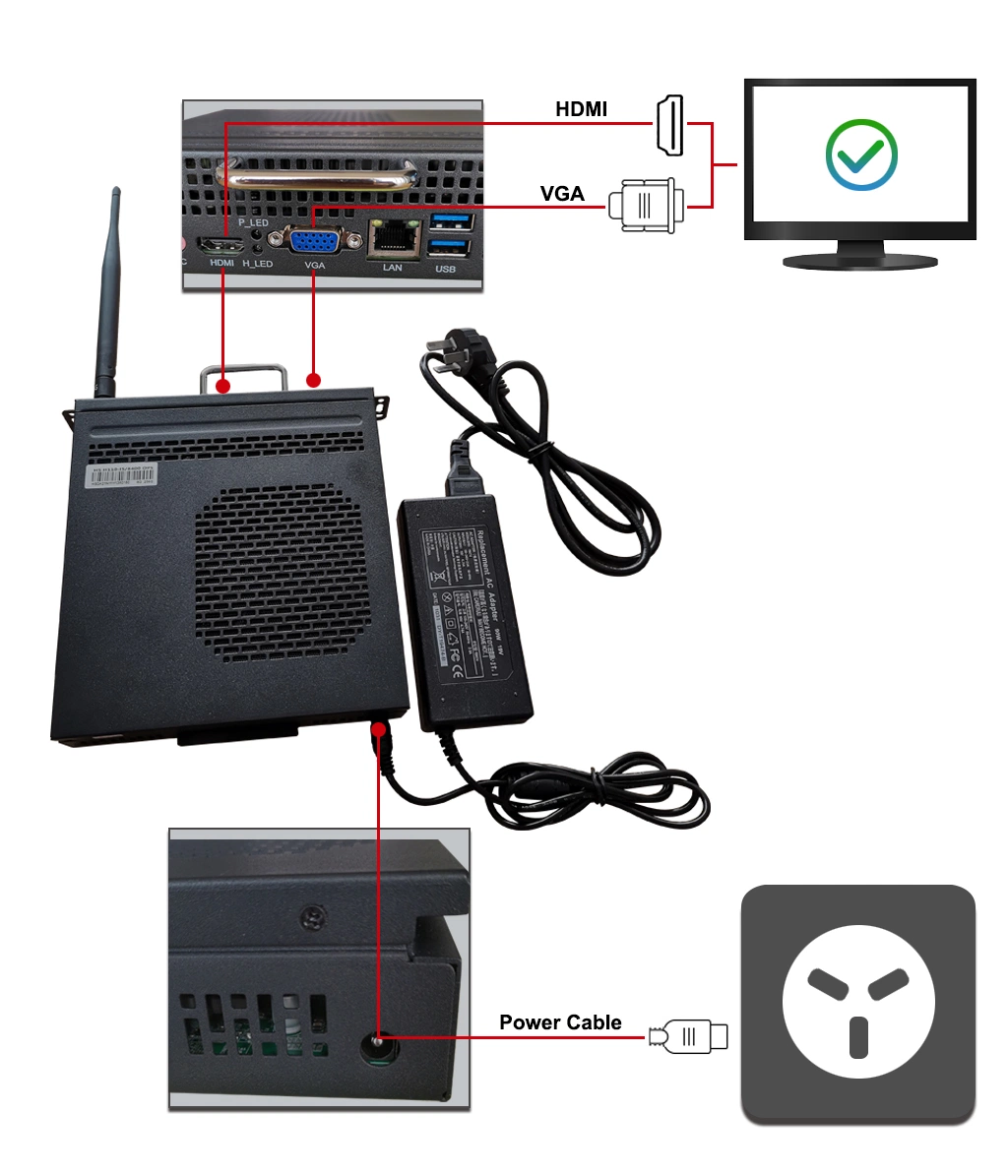 Manufacturer OPS Industrial Embedded Digital Signage Computer with VGA, HDMI, USB, Audio, LAN Port