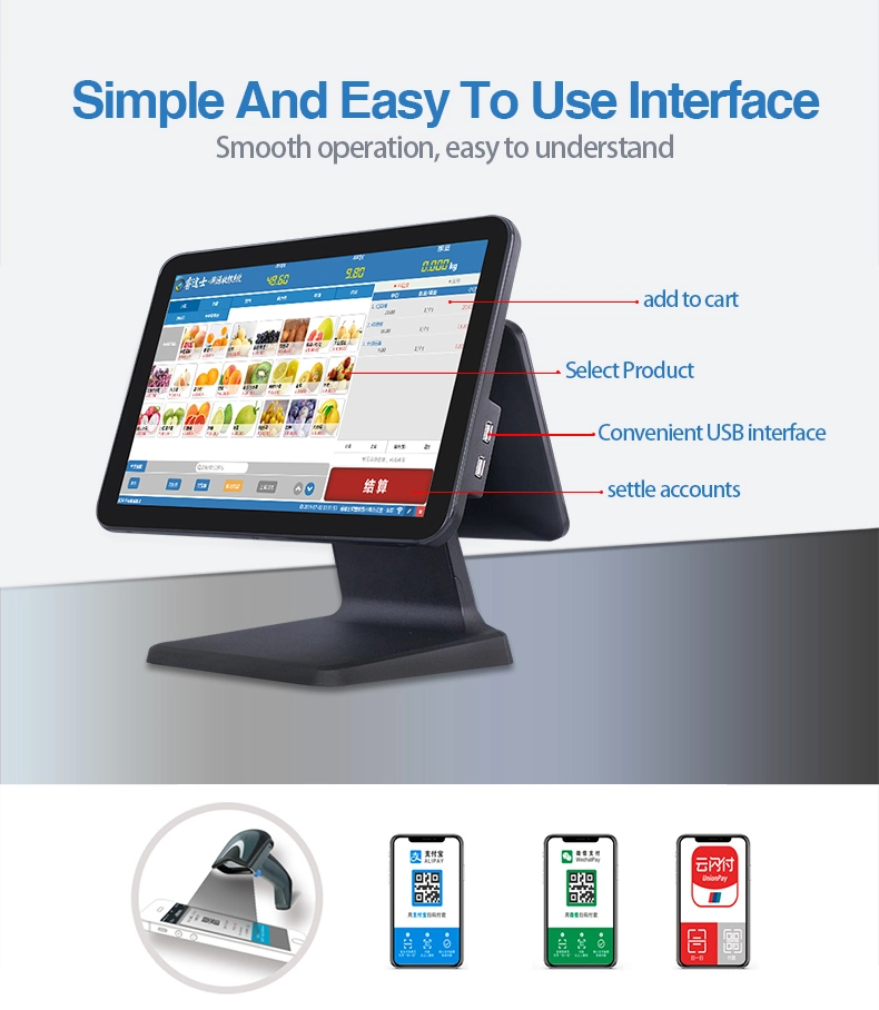 OEM 15.6inch POS System Terminals Double Screen Display Computer OEM All in One Touch Screen POS System Retail Software Android/Wins POS Machine