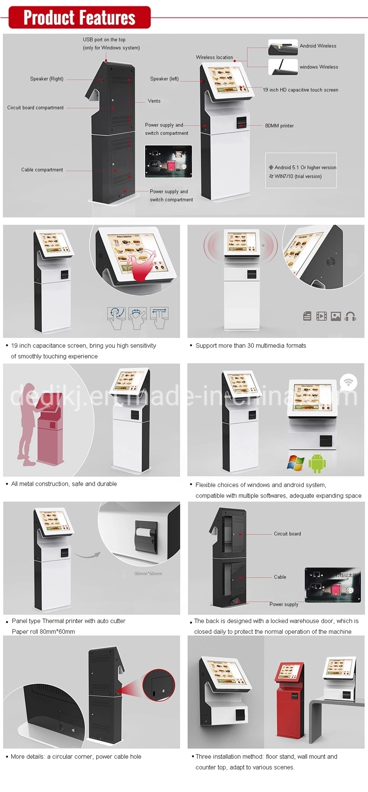 Manufacturer Touch Screen Hotel Check in Self-Service Interactive Payment Kiosk