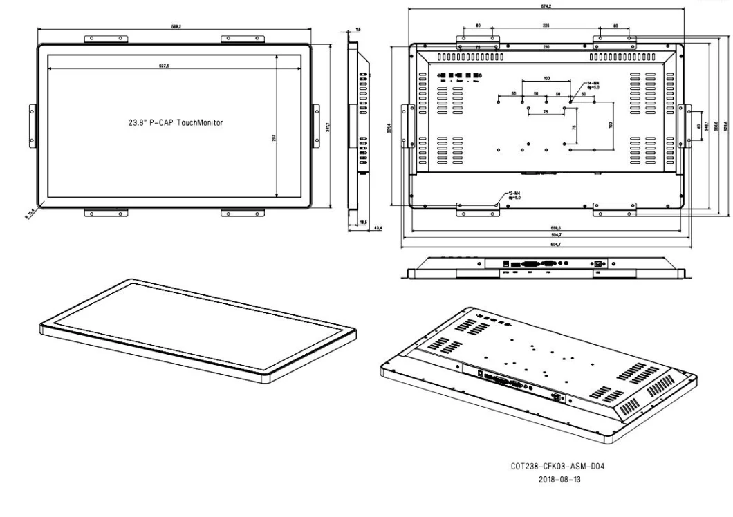 Custom ODM 23.8 Inch Open Frame Projected Capacitive Pcap Multi 10 Point Touch Sensor Screen Film PC Computer Monitor